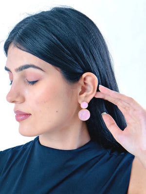 Golden Hanging Elegant Earrings - Pink - Bojoya Jewellery
