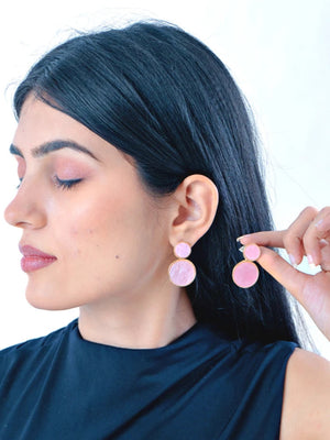 Golden Hanging Elegant Earrings - Pink - Bojoya Jewellery