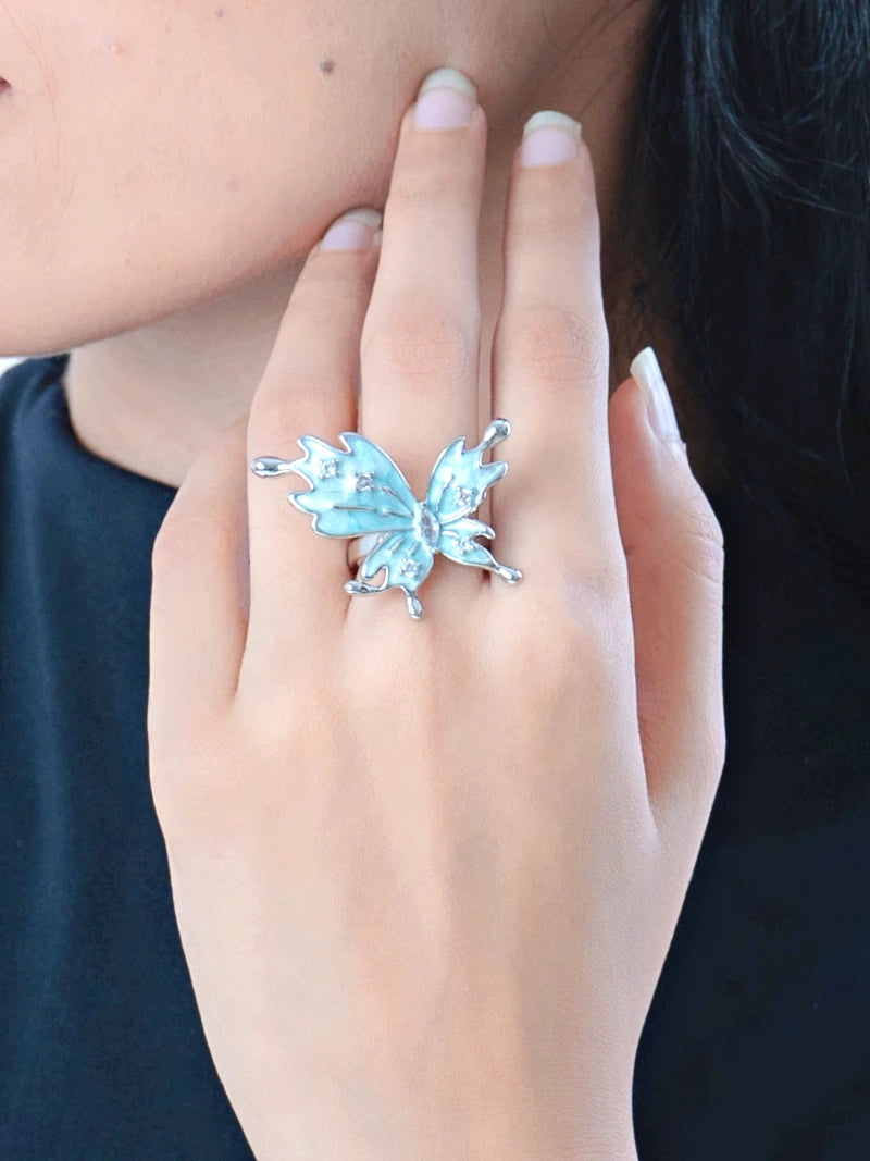 Butterfly Statement Ring Adjustable Blue - Bojoya Jewellery