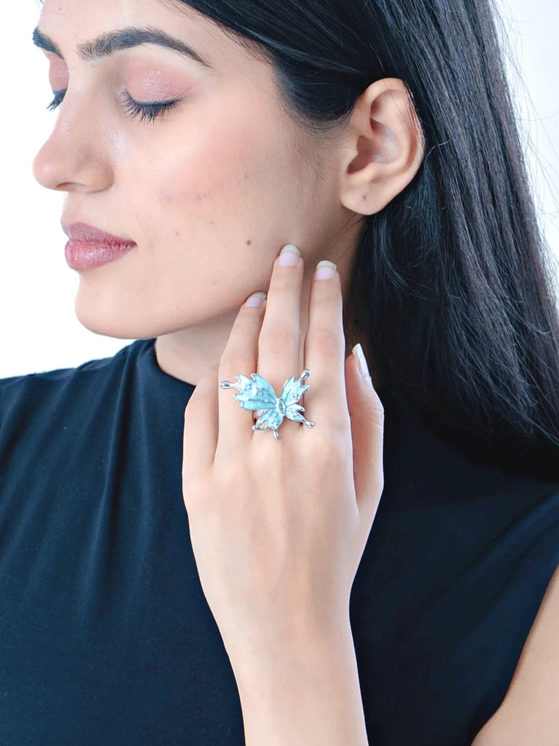 Butterfly Statement Ring Adjustable Blue - Bojoya Jewellery