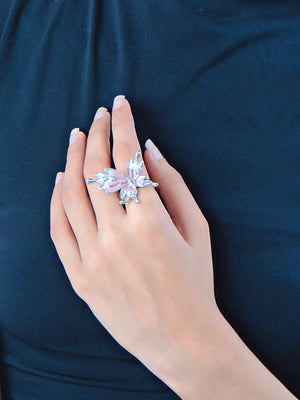 Butterfly Statement Ring Adjustable Pink - Bojoya Jewellery