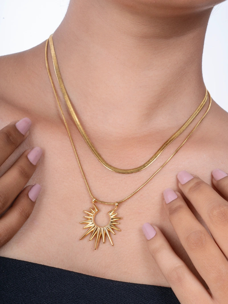 2 Layer Sun Chain Pendant Gold Anti Tarnish