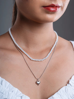 2 Layer Pearl & Heart chain pendant - Bojoya Jewellery