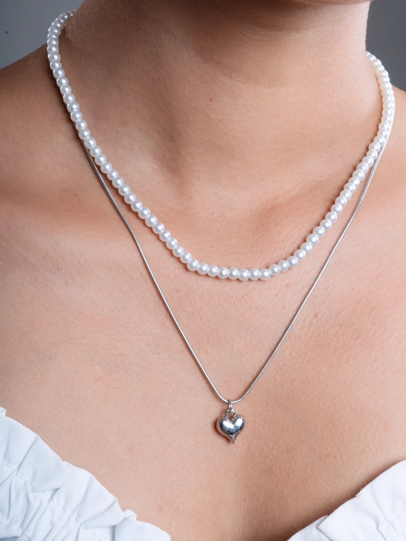 2 Layer Pearl & Heart chain pendant