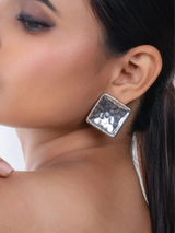 Chunky Silver Square Statement Earrings