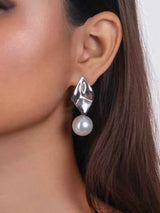 Korean Silver Pearl Hanging Earrings