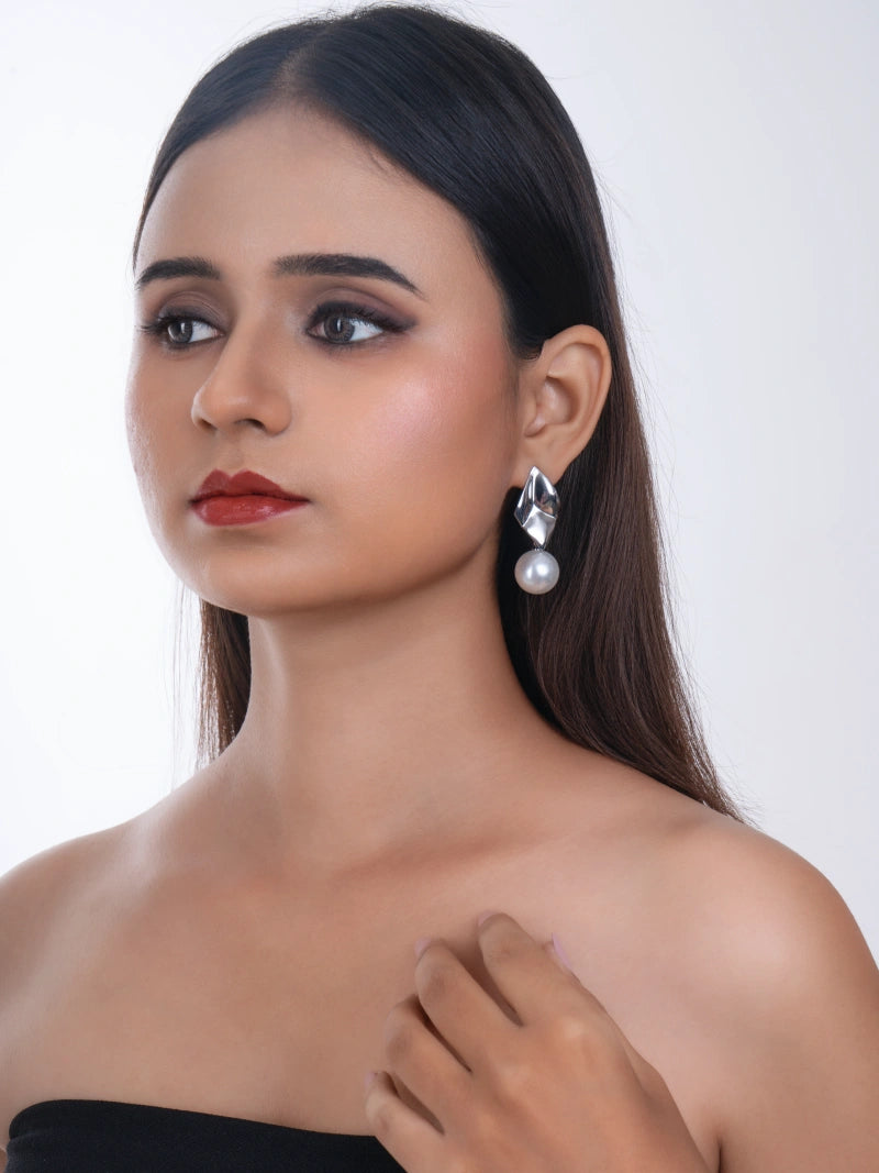 Korean Silver Pearl Hanging Earrings