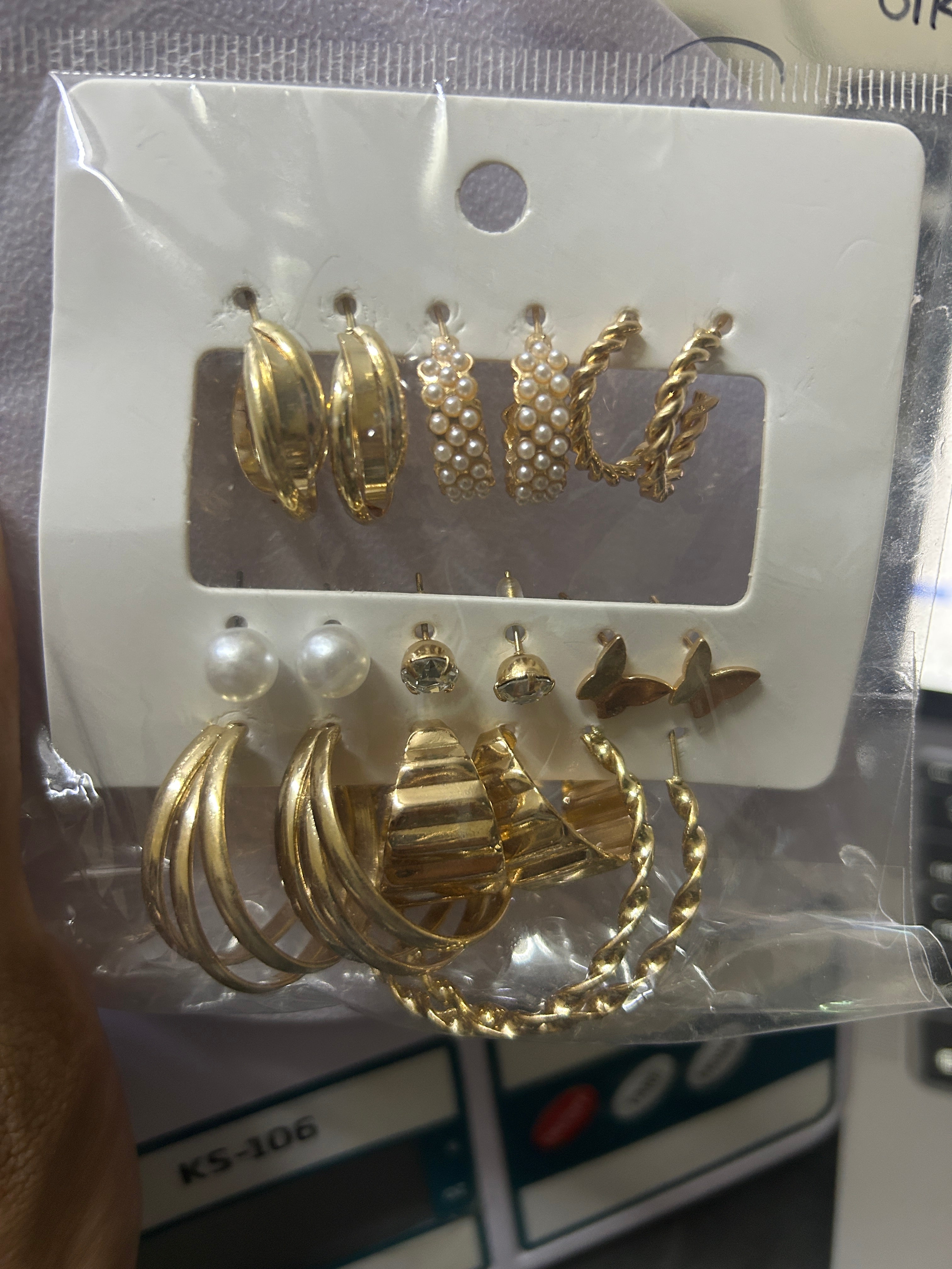 9 Pair Statement Hoops & Stud Gold Earrings