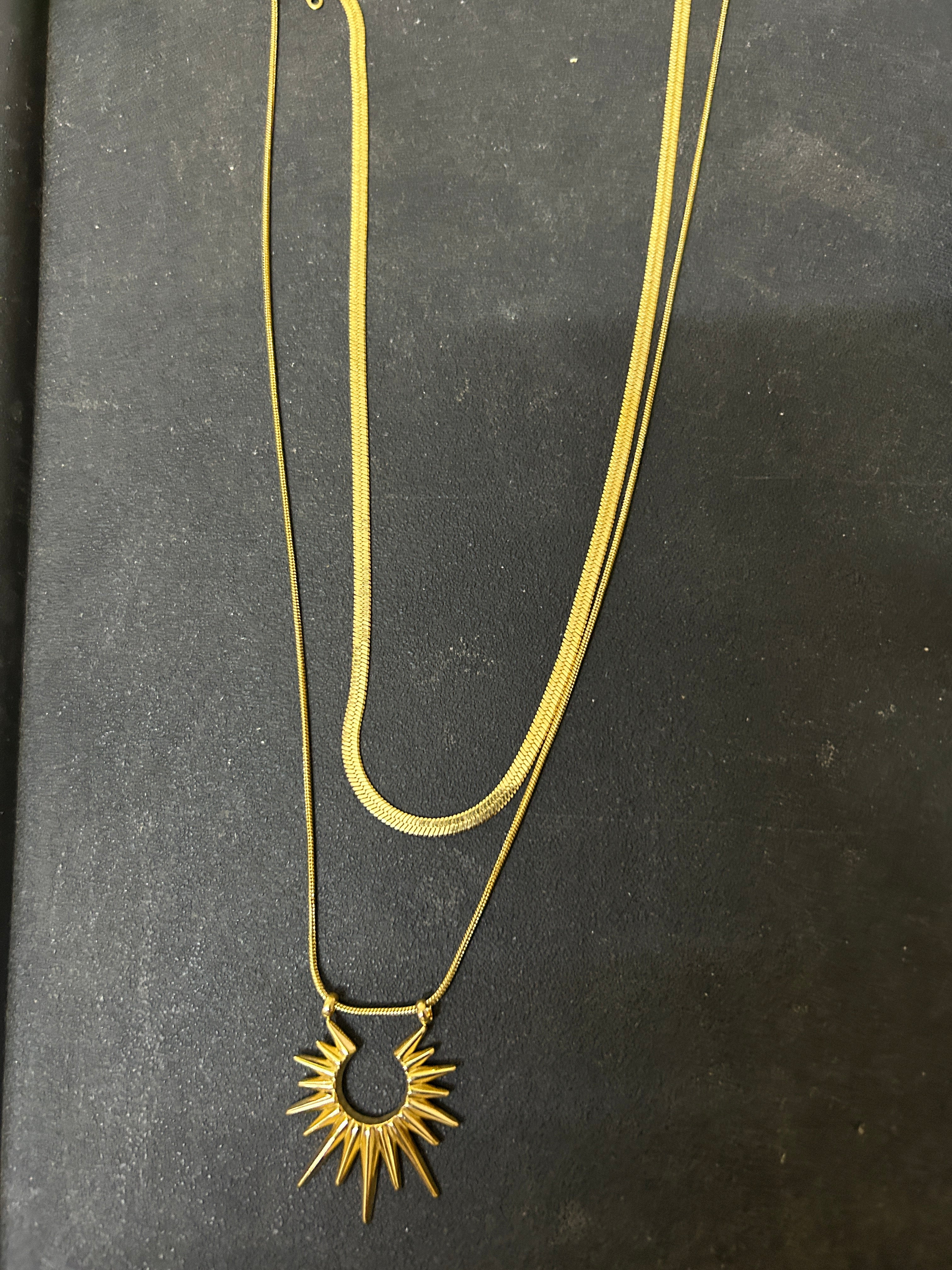 2 Layer Sun Chain Pendant Gold Anti Tarnish