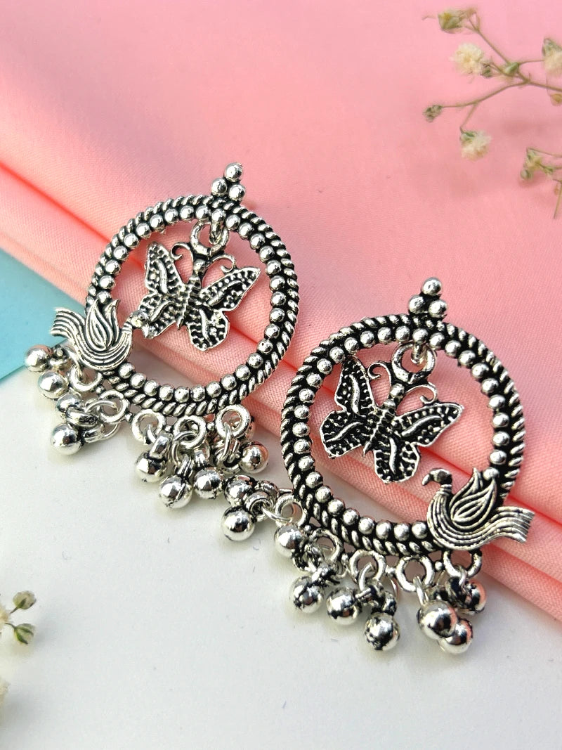 Peacock & Butterfly Chandbali oxidised Earrings - Bojoya Jewellery