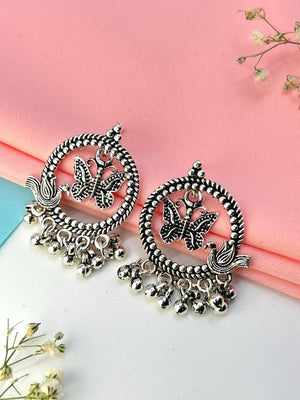 Peacock & Butterfly Chandbali oxidised Earrings - Bojoya Jewellery