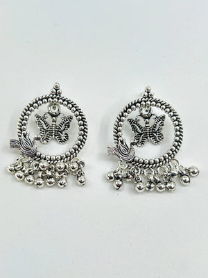 Peacock & Butterfly Chandbali oxidised Earrings - Bojoya Jewellery