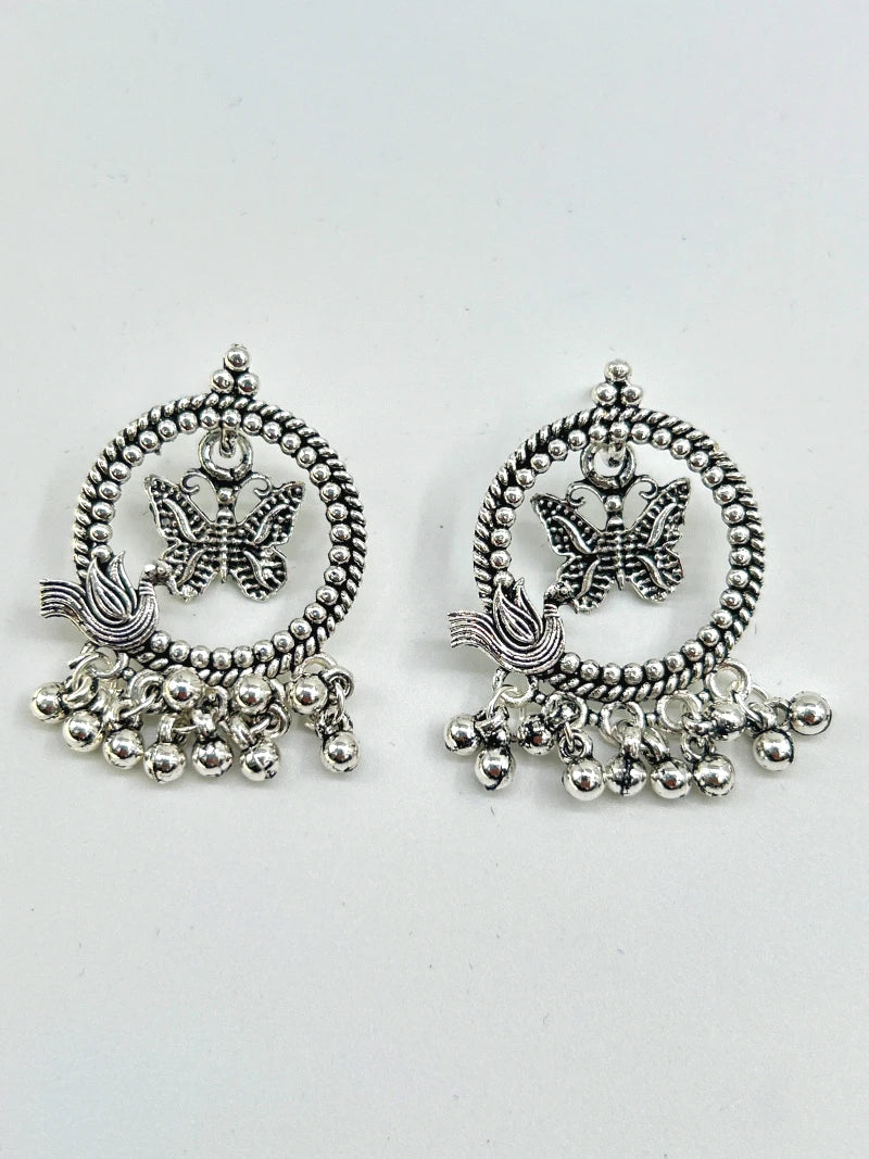 Peacock & Butterfly Chandbali oxidised Earrings - Bojoya Jewellery