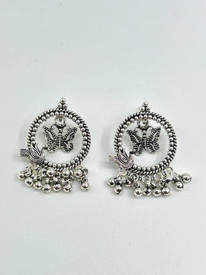 Peacock & Butterfly Chandbali oxidised Earrings - Bojoya Jewellery