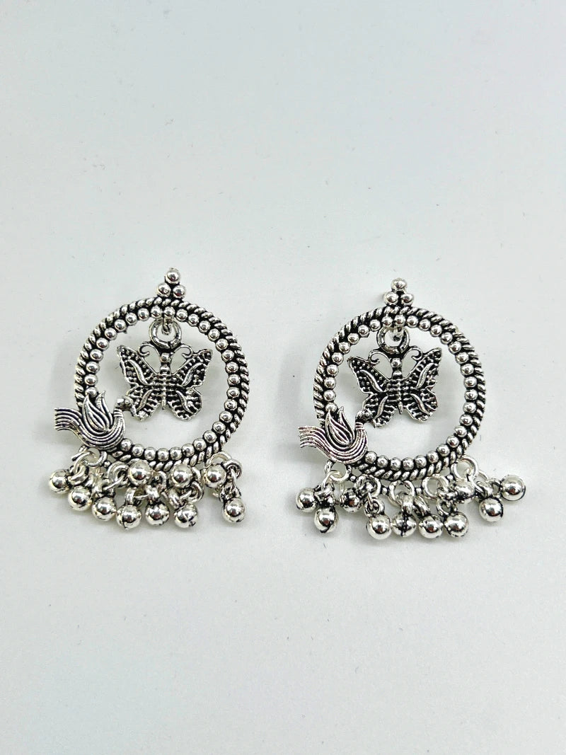 Peacock & Butterfly Chandbali oxidised Earrings - Bojoya Jewellery