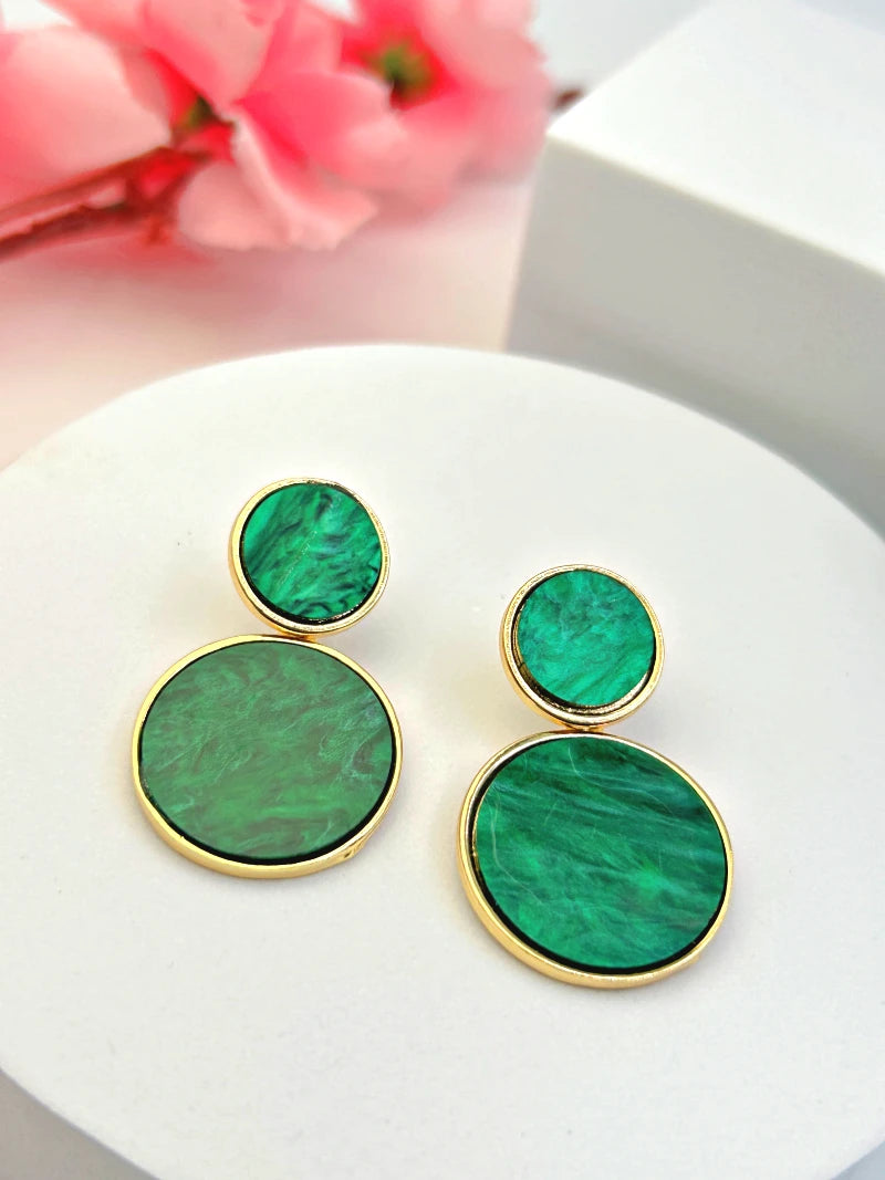 Golden Hanging Elegant Earrings - Green - Bojoya Jewellery