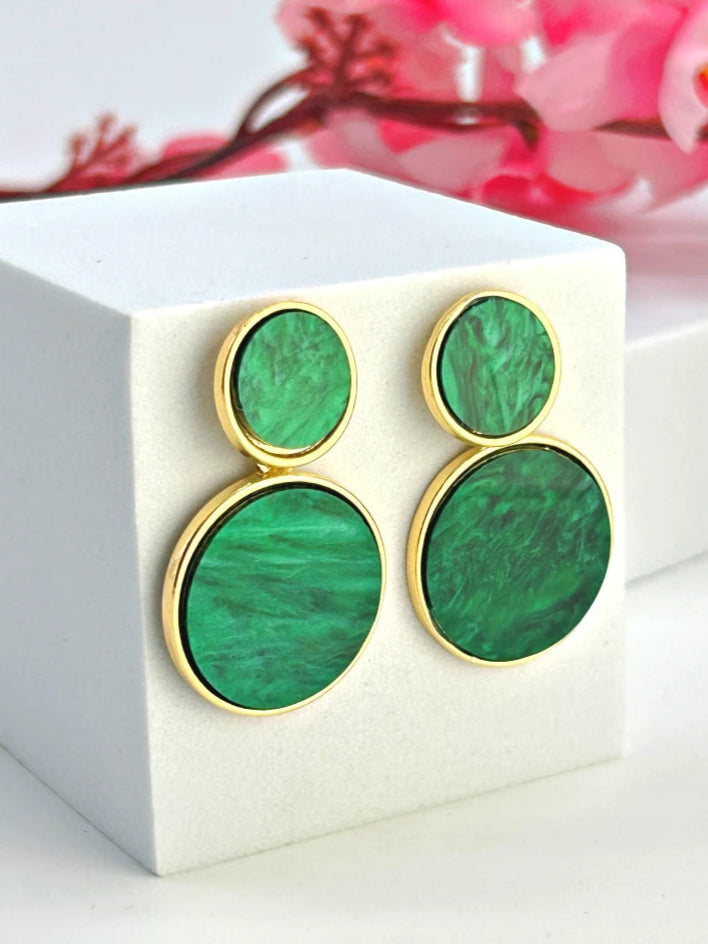 Golden Hanging Elegant Earrings - Green - Bojoya Jewellery