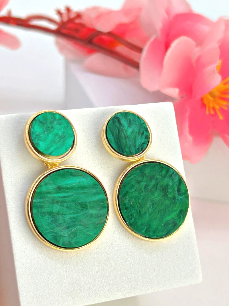 Golden Hanging Elegant Earrings - Green - Bojoya Jewellery