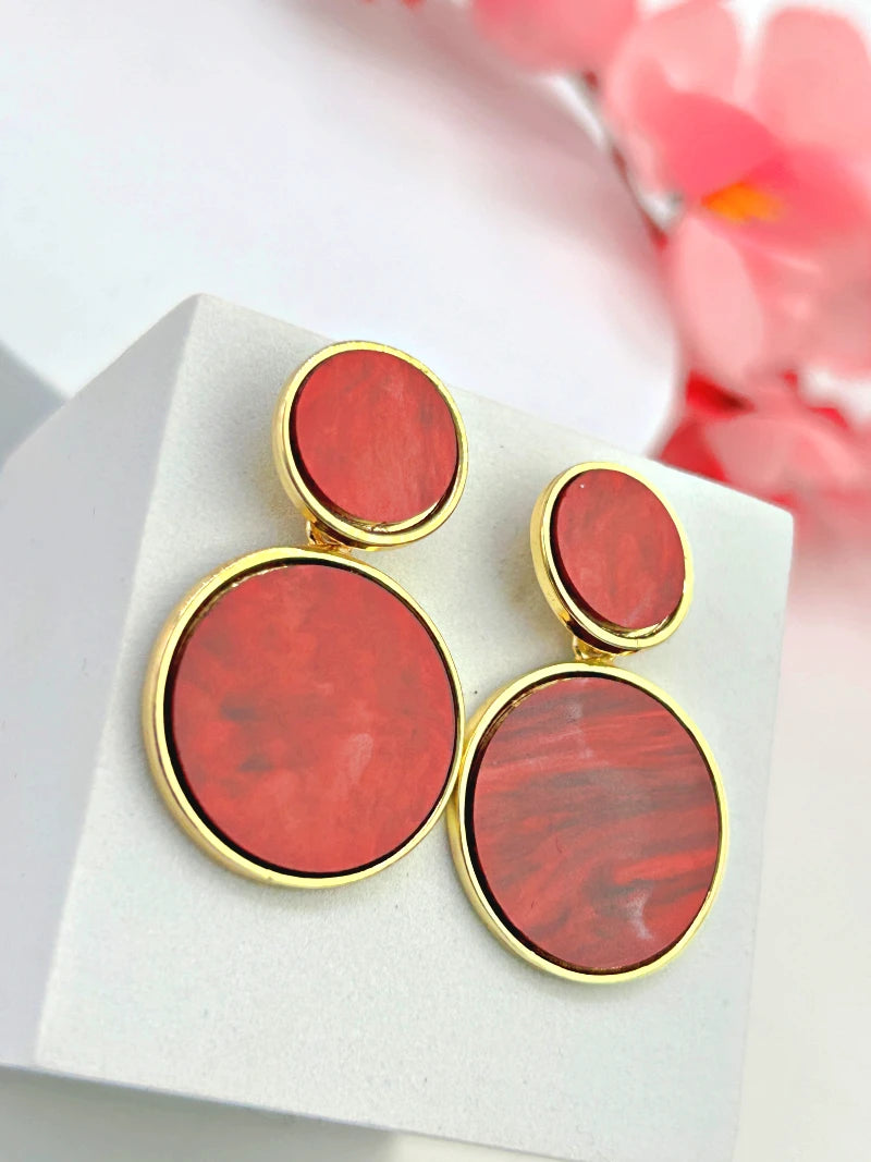 Golden Hanging Elegant Earrings - Red - Bojoya Jewellery