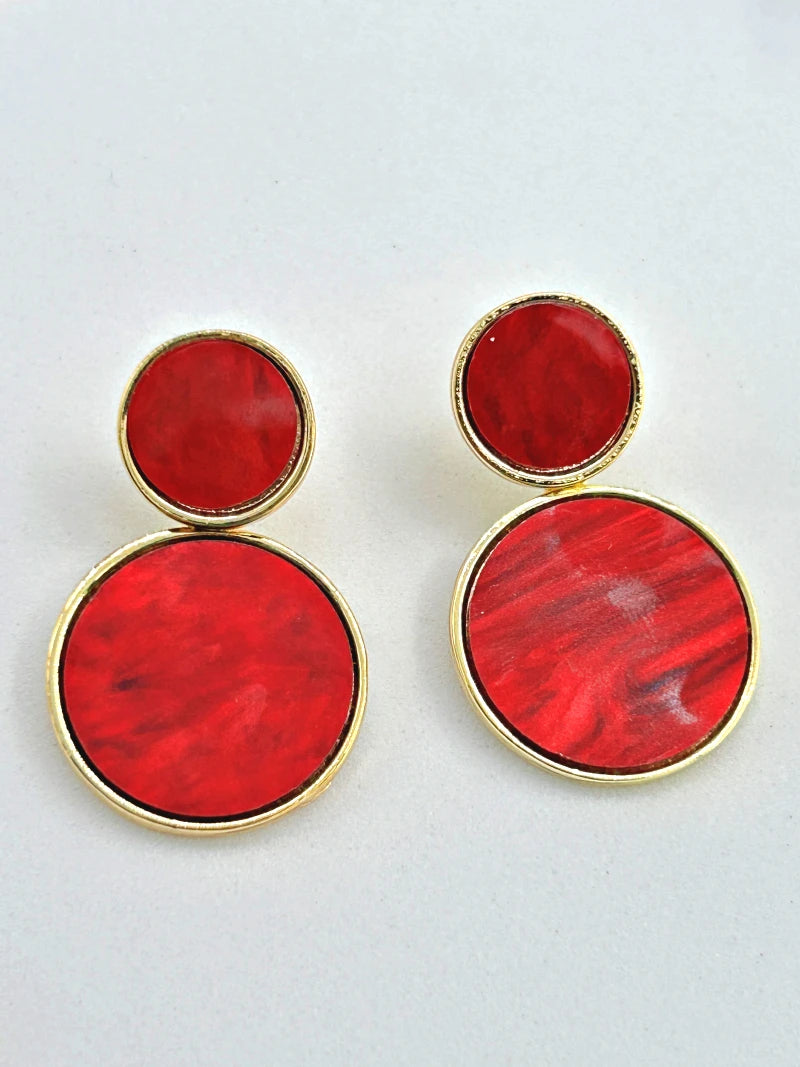 Golden Hanging Elegant Earrings - Red - Bojoya Jewellery