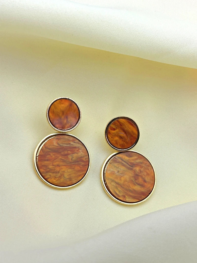Golden Hanging Elegant Earrings - Brown - Bojoya Jewellery