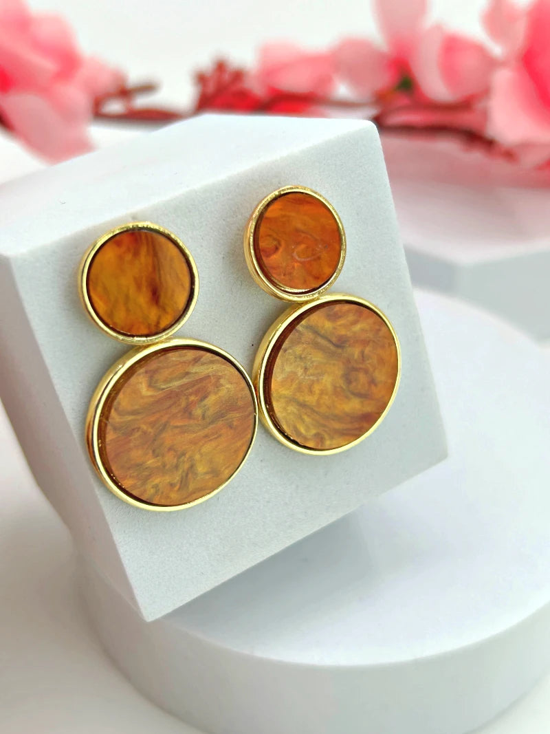 Golden Hanging Elegant Earrings - Brown - Bojoya Jewellery