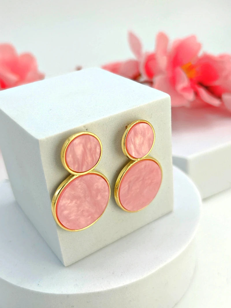 Golden Hanging Elegant Earrings - Pink - Bojoya Jewellery