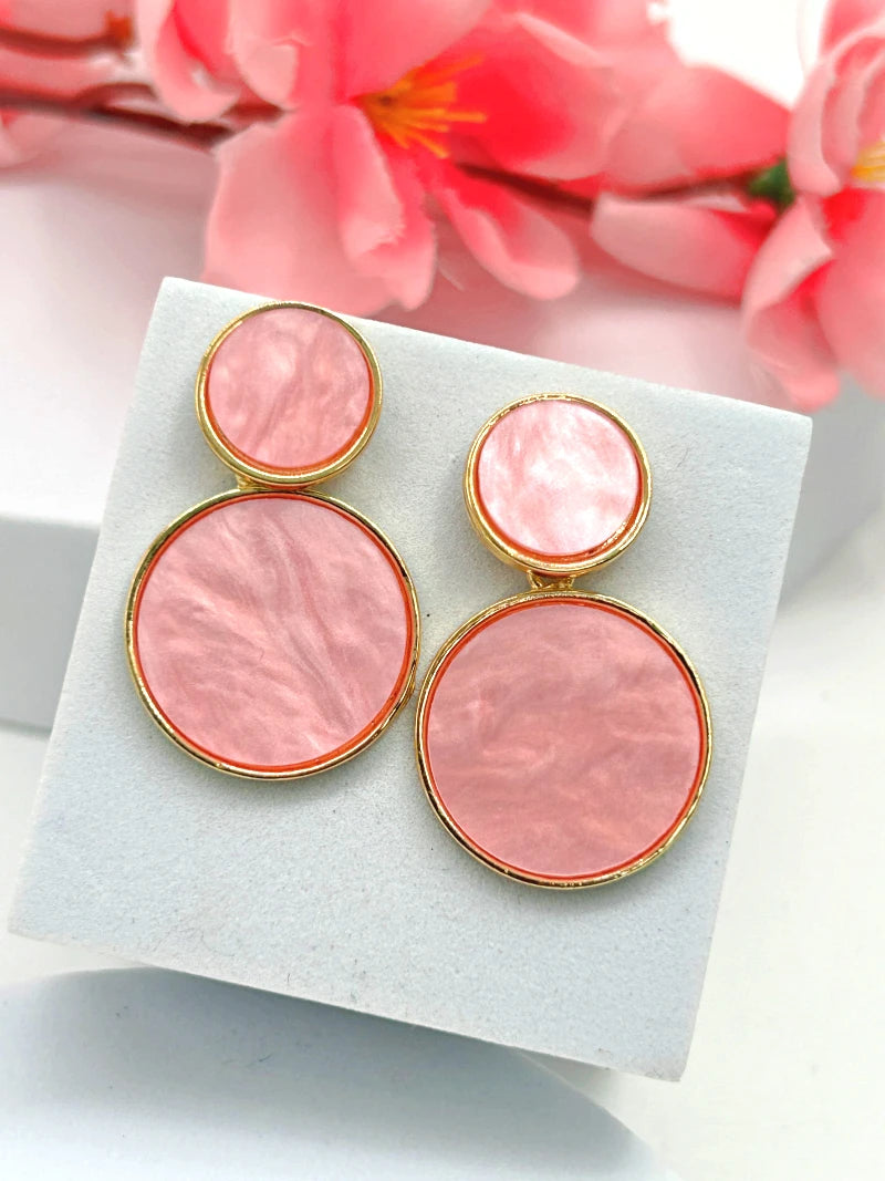 Golden Hanging Elegant Earrings - Pink - Bojoya Jewellery
