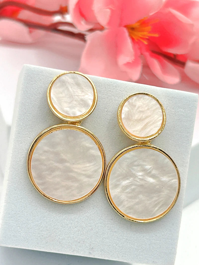 Golden Hanging Elegant Earrings - Cream - Bojoya Jewellery