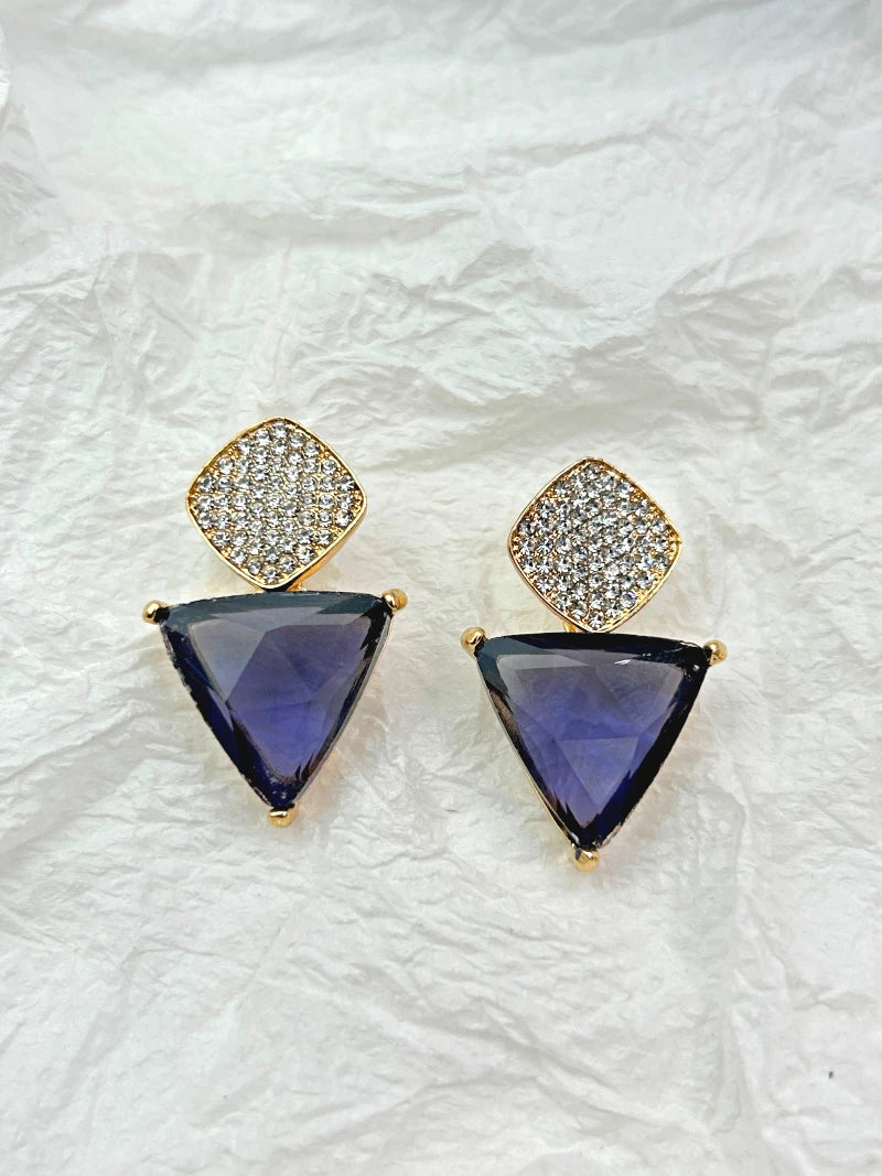Triangle Cz Hanging Earrings - Purple - Bojoya Jewellery