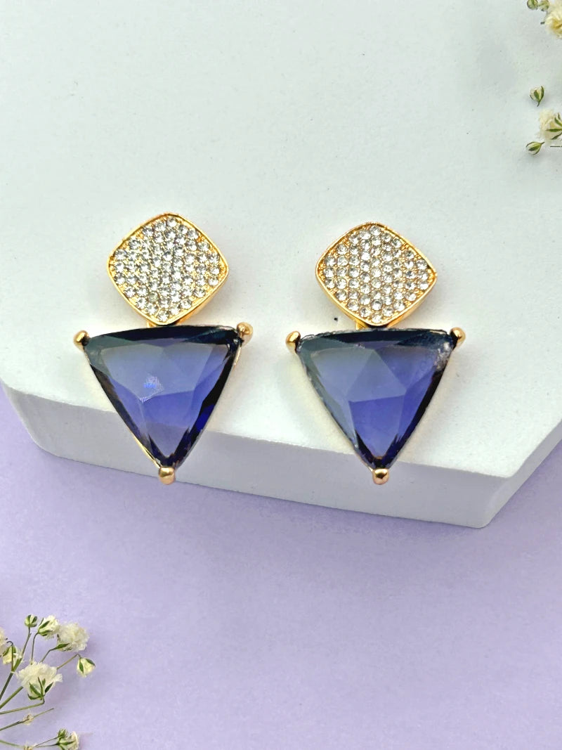 Triangle Cz Hanging Earrings - Purple - Bojoya Jewellery