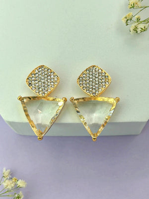 Triangle Cz Hanging Earrings - Transaprent - Bojoya Jewellery