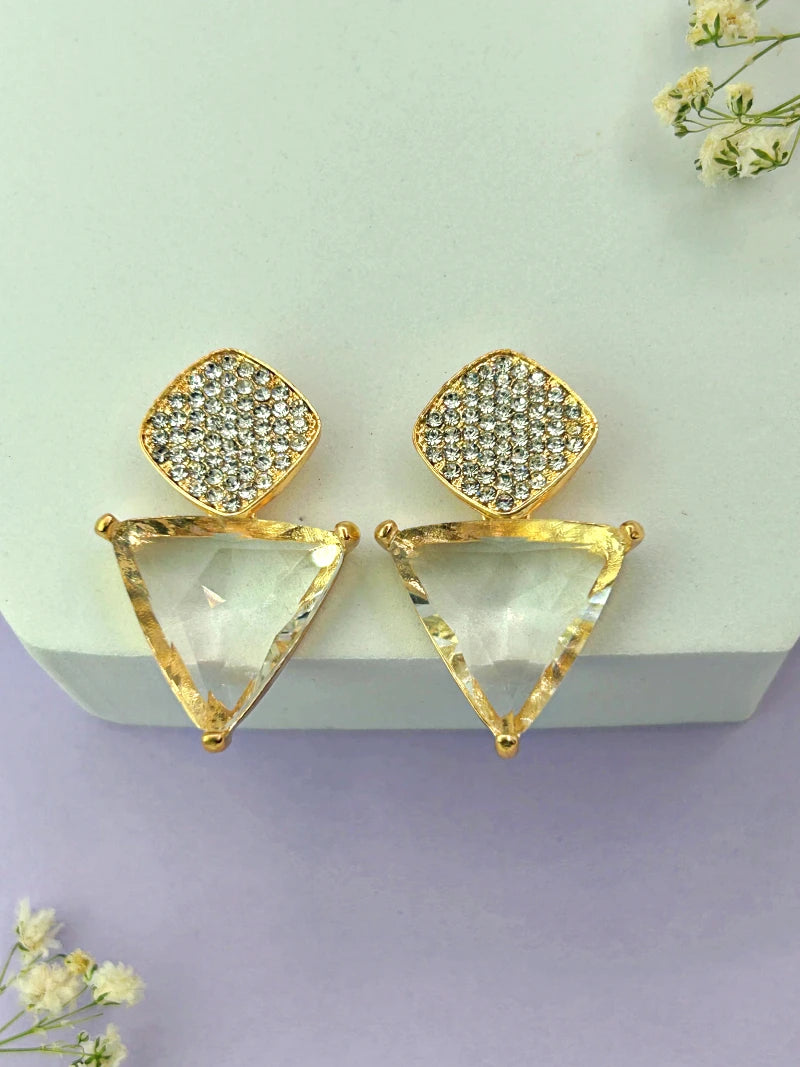 Triangle Cz Hanging Earrings - Transaprent - Bojoya Jewellery