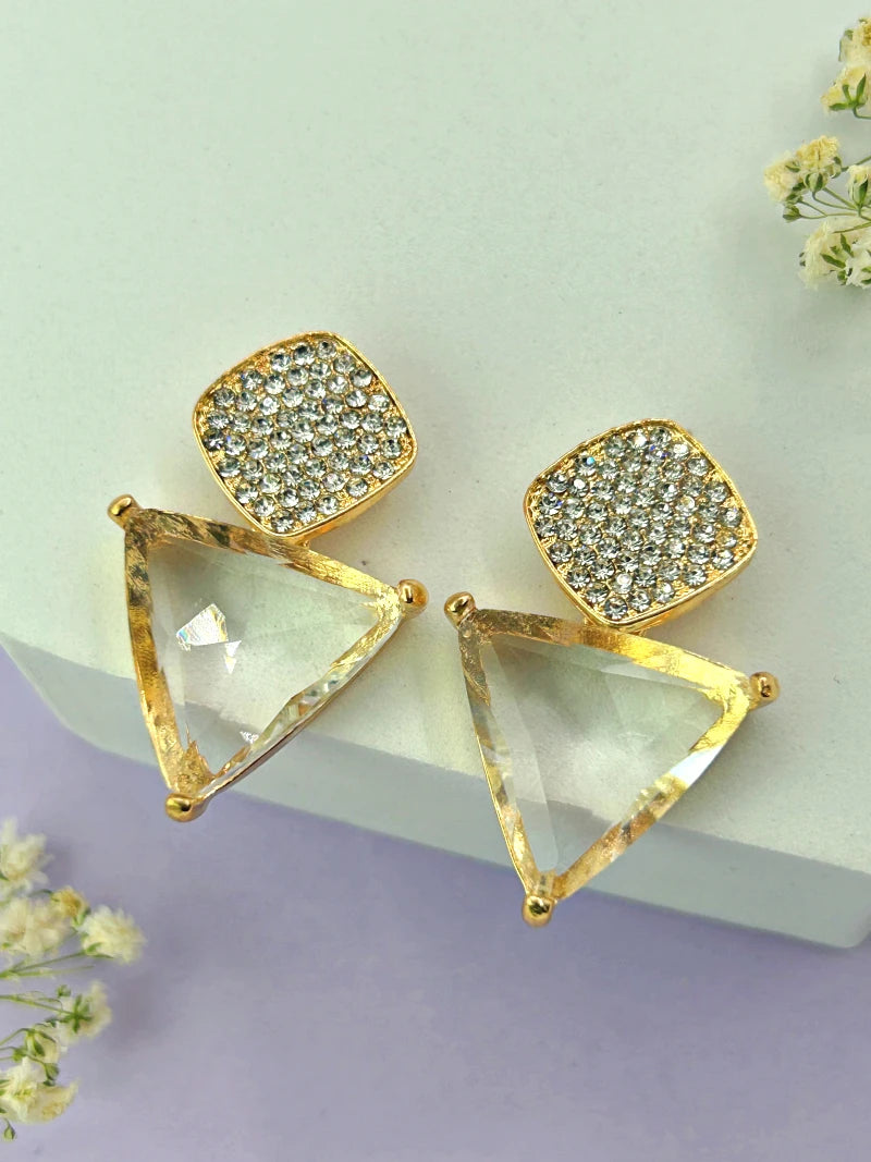 Triangle Cz Hanging Earrings - Transaprent - Bojoya Jewellery