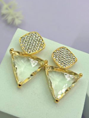 Triangle Cz Hanging Earrings - Transaprent - Bojoya Jewellery