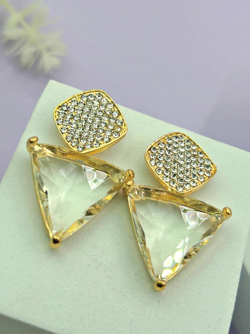 Triangle Cz Hanging Earrings - Transaprent - Bojoya Jewellery