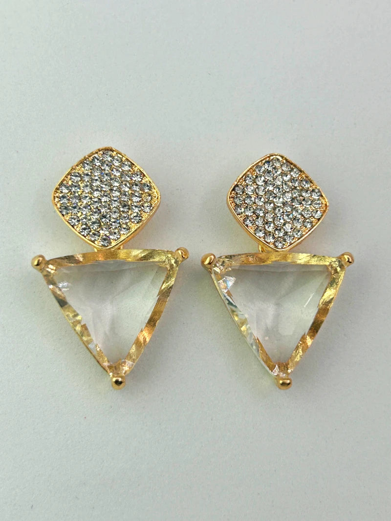 Triangle Cz Hanging Earrings - Transaprent - Bojoya Jewellery