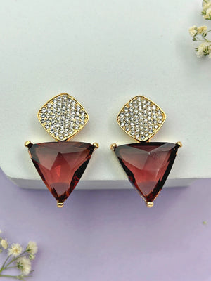 Triangle Cz Hanging Earrings - Brown - Bojoya Jewellery