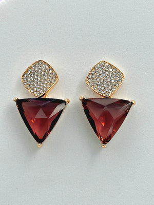Triangle Cz Hanging Earrings - Brown - Bojoya Jewellery