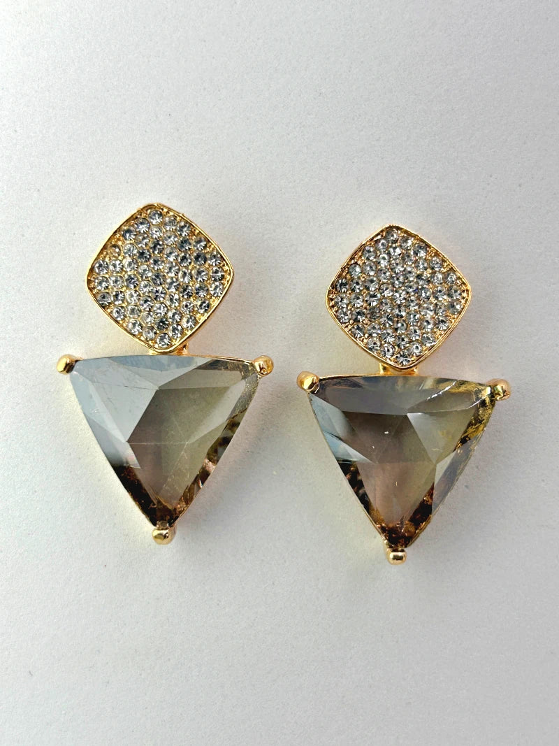 Triangle Cz Hanging Earrings - Gray - Bojoya Jewellery