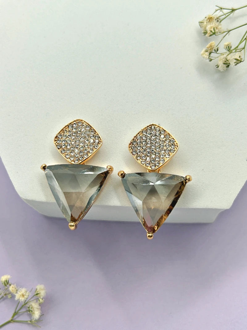 Triangle Cz Hanging Earrings - Gray - Bojoya Jewellery