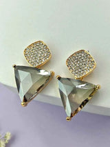Triangle Cz Hanging Earrings - Gray