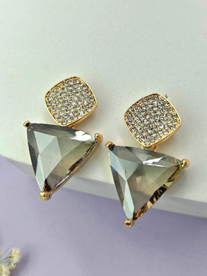 Triangle Cz Hanging Earrings - Gray - Bojoya Jewellery