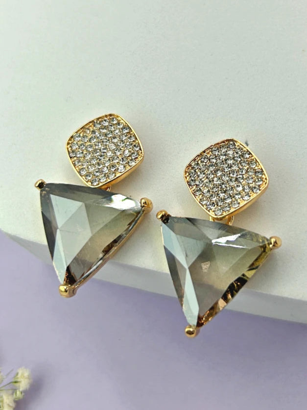 Triangle Cz Hanging Earrings - Gray - Bojoya Jewellery