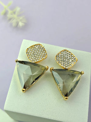 Triangle Cz Hanging Earrings - Gray - Bojoya Jewellery