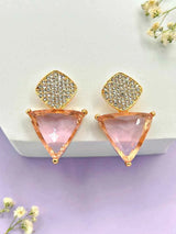 Triangle Cz Hanging Earrings - Pink