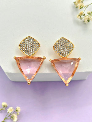 Triangle Cz Hanging Earrings - Pink - Bojoya Jewellery