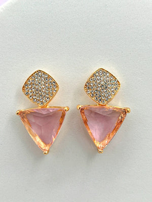 Triangle Cz Hanging Earrings - Pink - Bojoya Jewellery