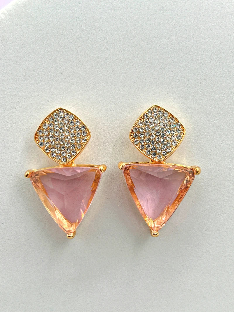 Triangle Cz Hanging Earrings - Pink - Bojoya Jewellery