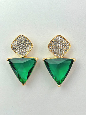 Triangle Cz Hanging Earrings - Green - Bojoya Jewellery